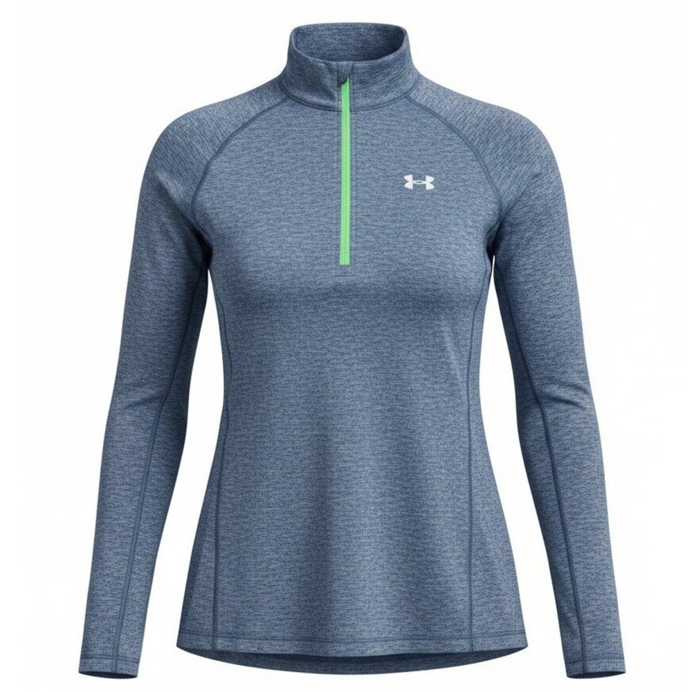 Under Armour Pullover Womens M Blue Space Dye 1/4 Zip Neon Green Tech Top Active